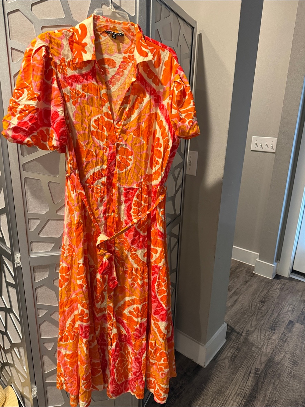 Bright Orange & Pink Floral Maxi Dress with Collar